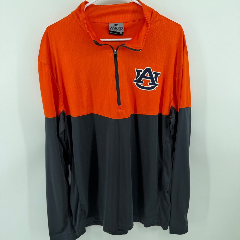 Colosseum Auburn Tigers Mens XL Quarter Zip Pullover Orange Navy Colorblock NCAA